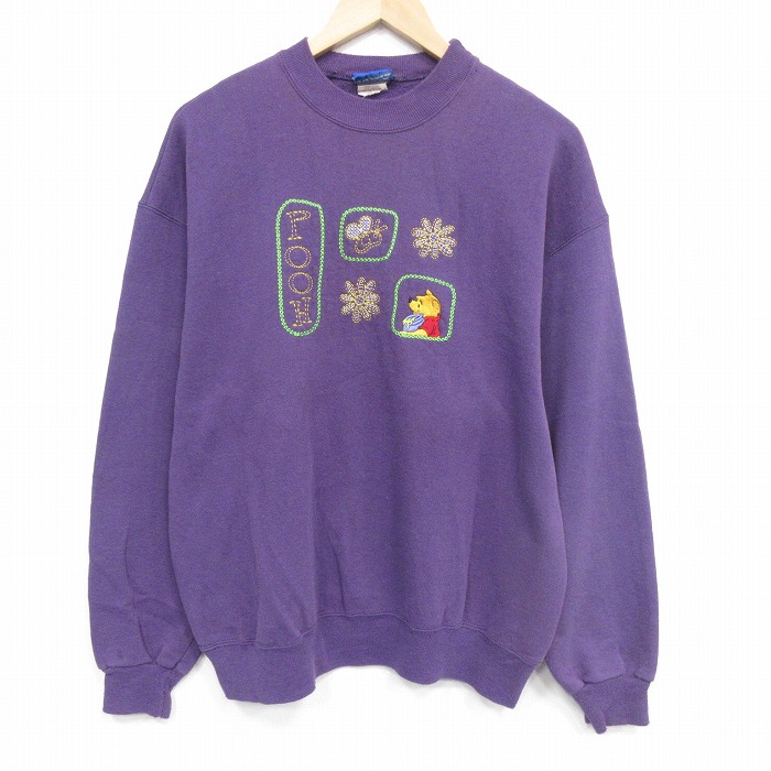 ディズニー 00s 長袖スウェット くまのプーさん刺繍 パープル XL | 古着