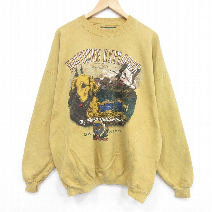 90s 長袖スウェット 犬 ベージュ XL | 古着