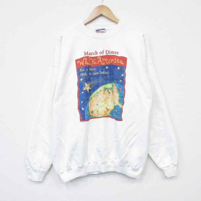 ヘインズ 00s 長袖スウェット ウォークアメリカ ホワイト XL | 古着