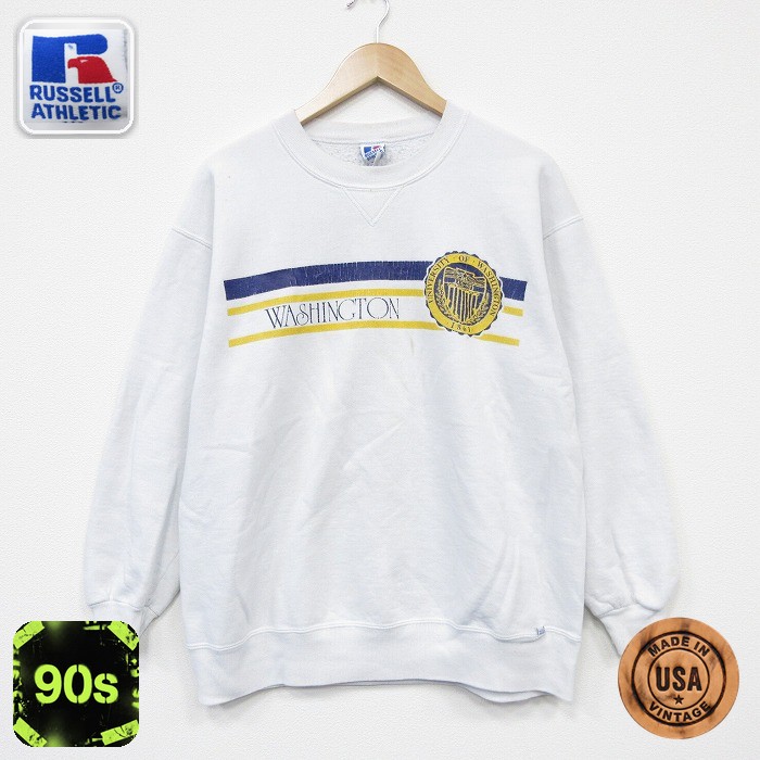 【20%OFF】ラッセル 90s 長袖スウェット ワシントンカレッジ ホワイト メンズL相当 | 古着