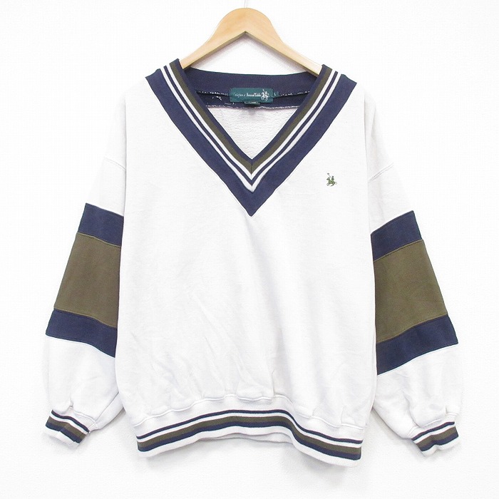 90s 長袖スウェット ワンポイントロゴ ホワイト XL | 古着