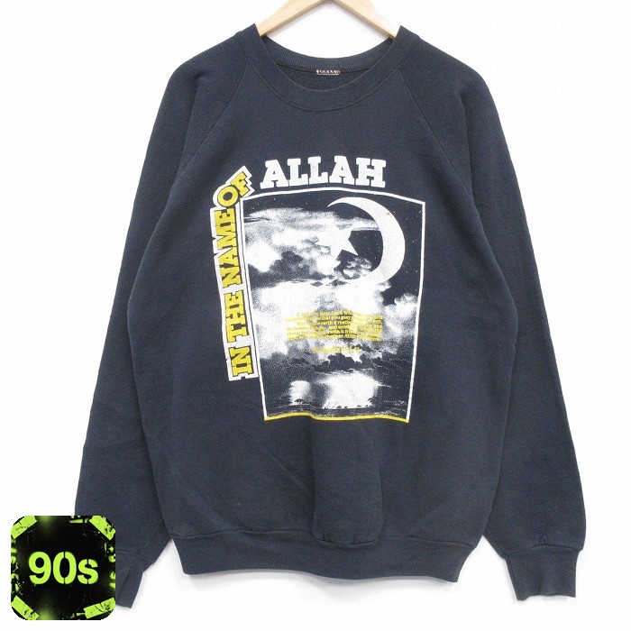 【20%OFF】90s ラグランスウェット ALLAH ブラック メンズXL相当 | 古着