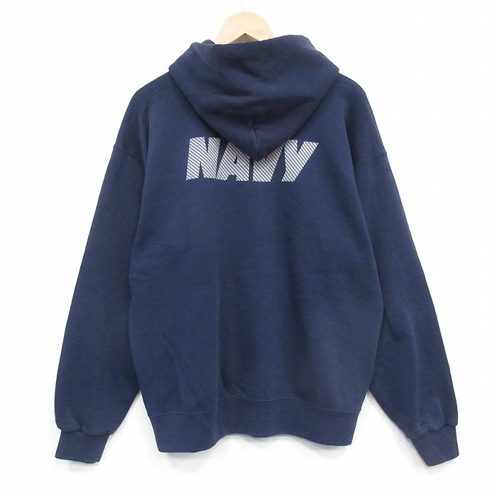 ミリタリー 90s 長袖パーカー リフレクター ネイビー XL | 古着