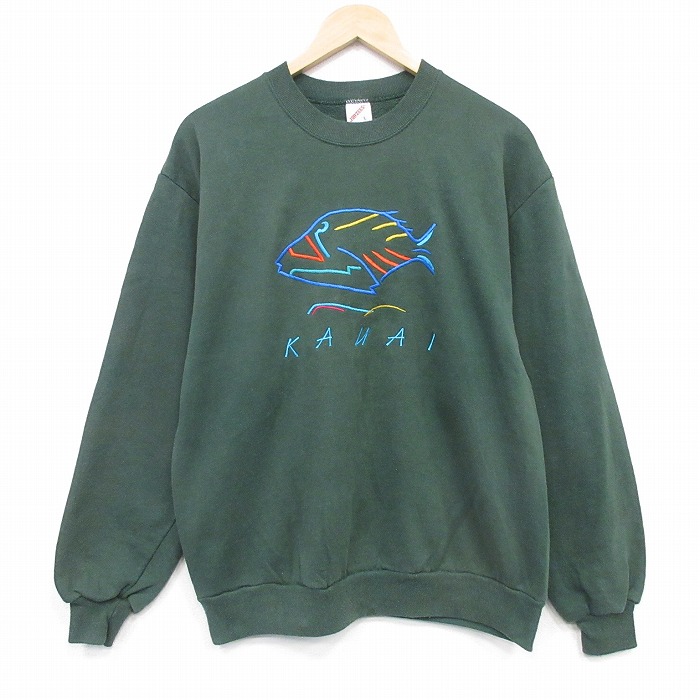 90s 長袖スウェット 魚 グリーン メンズM相当 | 古着