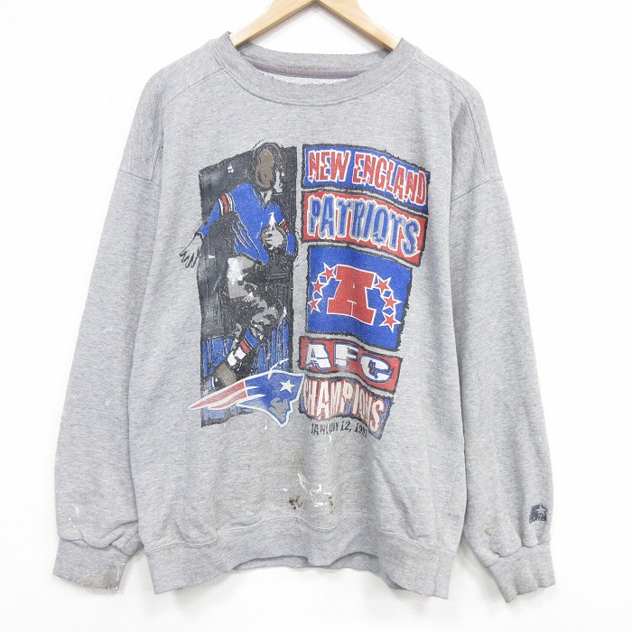 XL★古着 スターター 長袖 スウェット メンズ 90年代 90s NFL ニューイングランドペイトリオッツ クルーネック グレー 霜降り アメフト スーパーボウル【spe】 26jun01