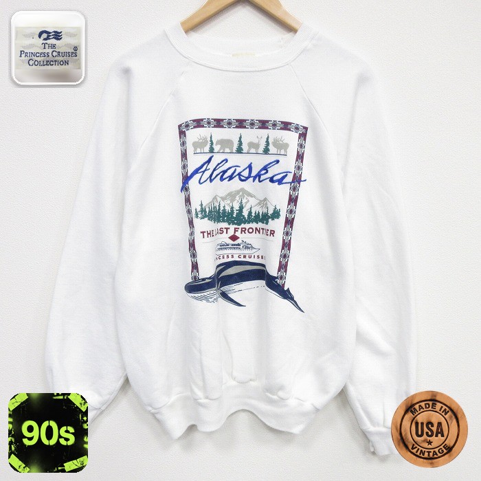 【20%OFF】90s ラグランスウェット アラスカ ホワイト メンズL相当 | 古着