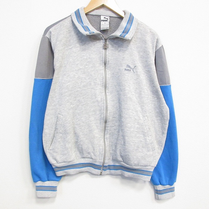 プーマ 90s 長袖フルジップスウェット ワンポイントロゴ グレー L | 古着
