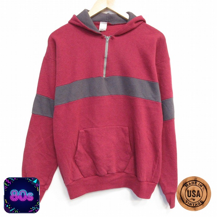 【20%OFF】80s ハーフジップスウェット バーガンディ メンズL相当 | 古着