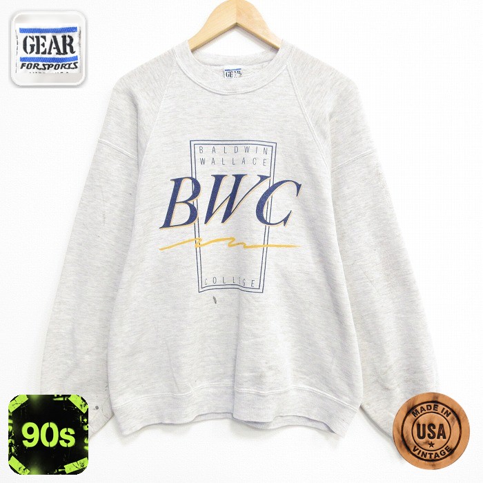 【20%OFF】90s ラグランスウェット BWCカレッジ グレー メンズL相当 | 古着