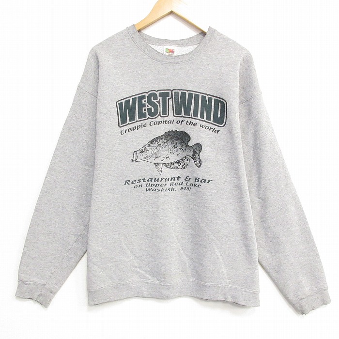 XL★古着 フルーツオブザルーム 長袖 スウェット メンズ 00年代 00s 魚 クルーネック グレー 霜降り 26jun04