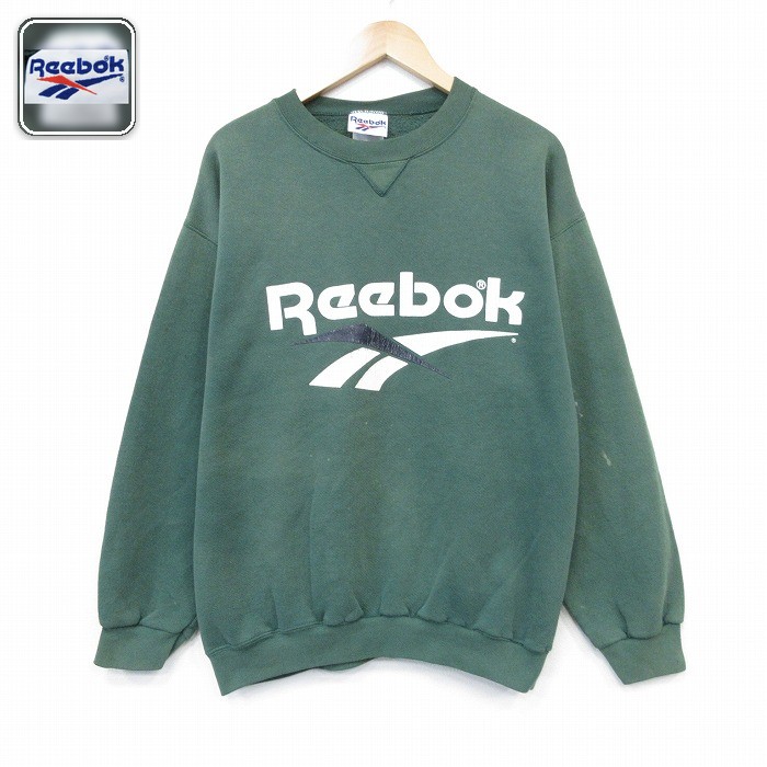 【20%OFF】リーボック 90s 長袖スウェット ビッグロゴ グリーン メンズL相当 | 古着