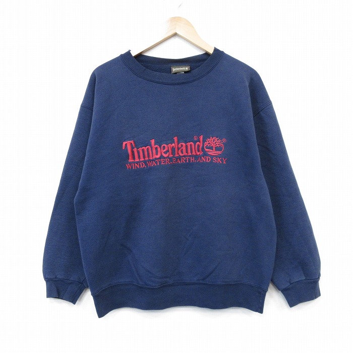 ティンバーランド 90s 長袖スウェット ビッグロゴ刺繍 ネイビー メンズL相当 | 古着