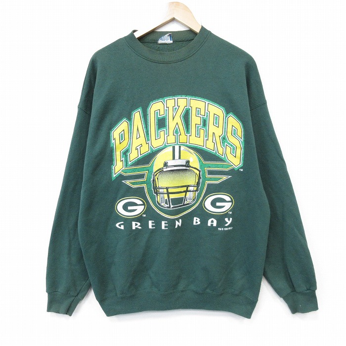 XL★古着 長袖 スウェット メンズ 90年代 90s NFL グリーンベイペッカーズ クルーネック グリーン アメフト スーパーボウル 26jun09