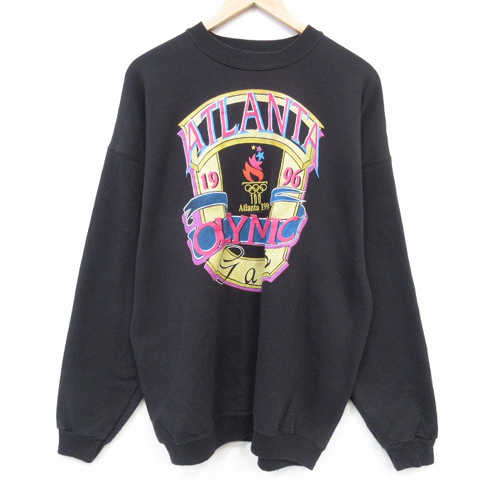 XL★古着 ヘインズ 長袖 スウェット メンズ 90年代 90s アトランタオリンピック クルーネック USA製 ブラック 26jun09
