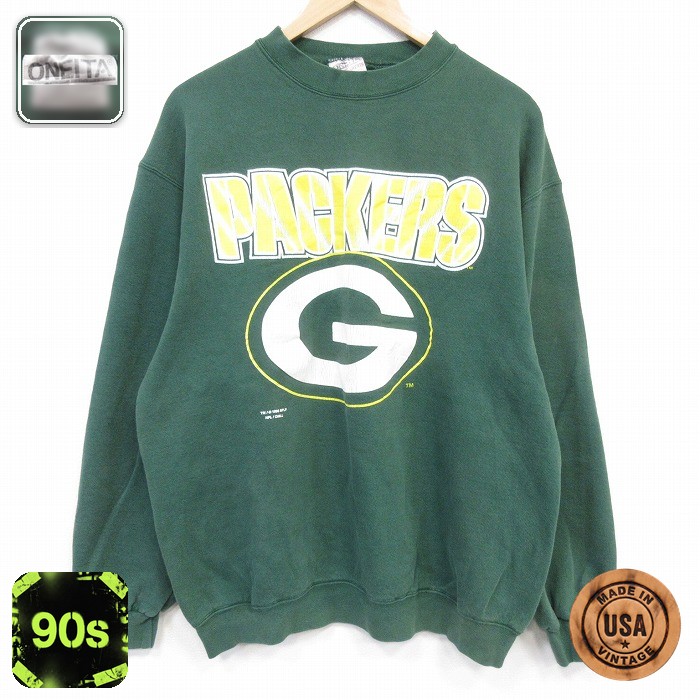 【20%OFF】オニータ 90s 長袖スウェット グリーンベイペッカーズ グリーン メンズXL相当 | 古着