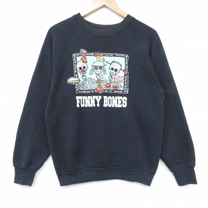 90s ラグランスウェット ファニーボーンズ ブラック メンズM相当 | 古着