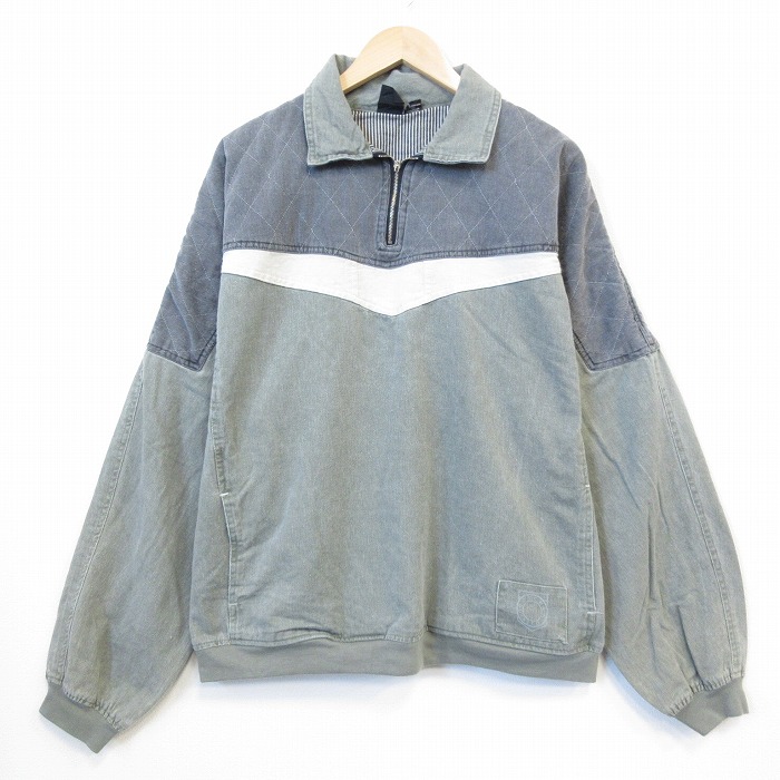 XL★古着 長袖 ハーフジップ トップス メンズ 90年代 90s コットン ラグラン カーキ 26jun25