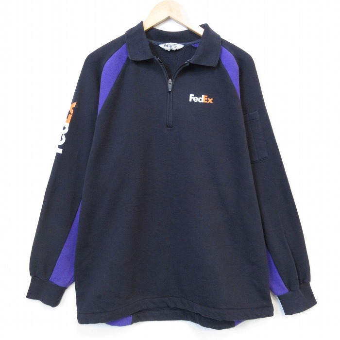 ハーフジップスウェット FedEx ブラック メンズXL相当 | 古着