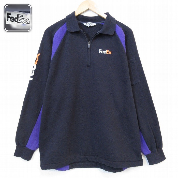 【20%OFF】ハーフジップスウェット FedEx ブラック メンズXL相当 | 古着