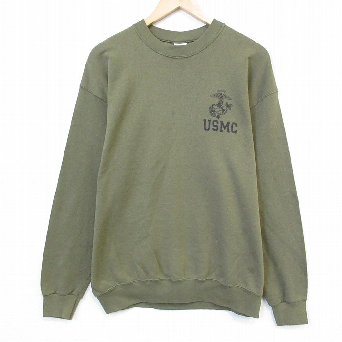 L★古着 長袖 スウェット メンズ 00年代 00s ミリタリー USMC クルーネック USA製 カーキ 26jun25