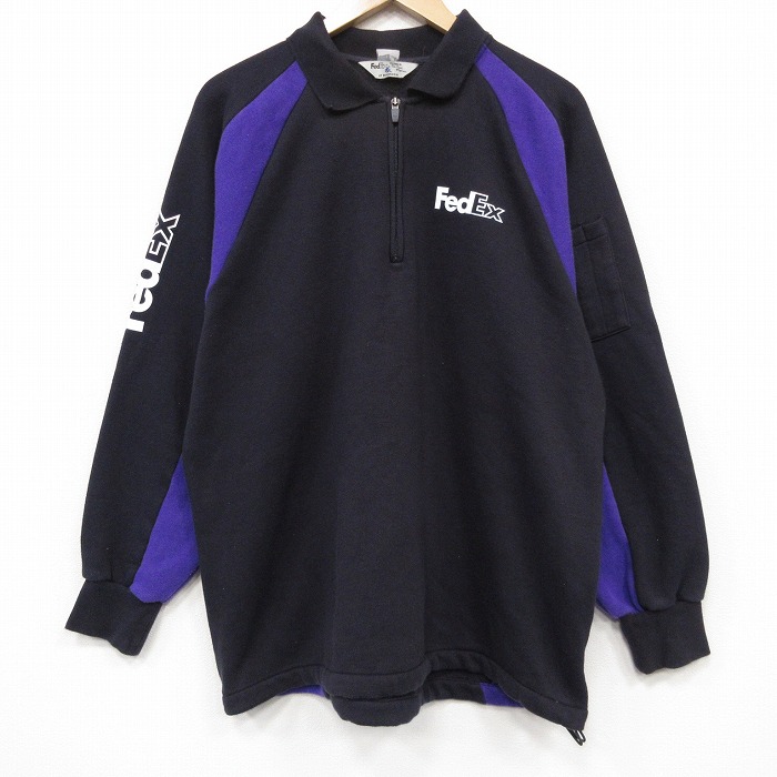 ハーフジップスウェット FedEx ブラック メンズXL相当 | 古着