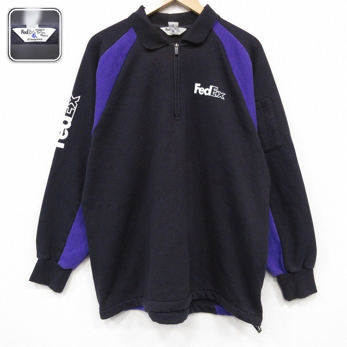 ハーフジップスウェット FedEx ブラック メンズXL相当 | 古着
