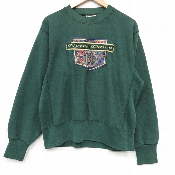 ノートルダム 90s 長袖スウェット リバースタイプ グリーン メンズL相当 | 古着
