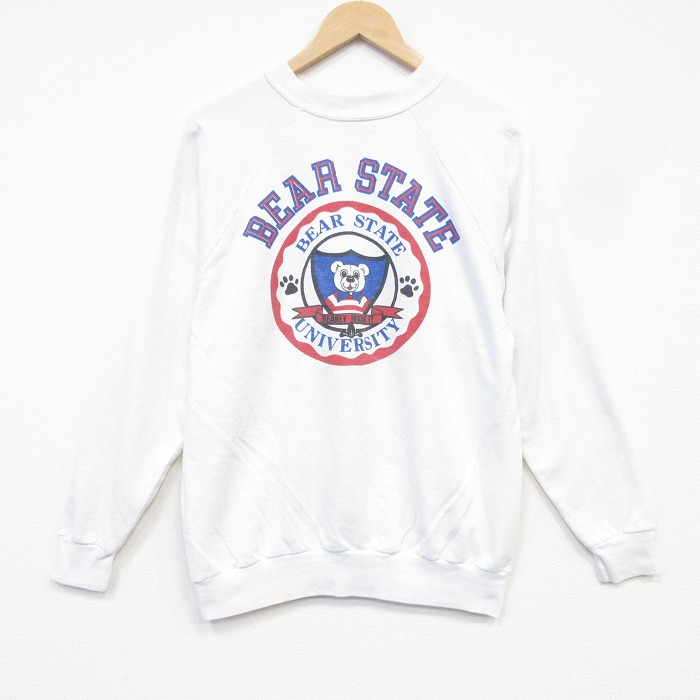 80s ラグランスウェット BEAR カレッジ ホワイト メンズM相当 | 古着