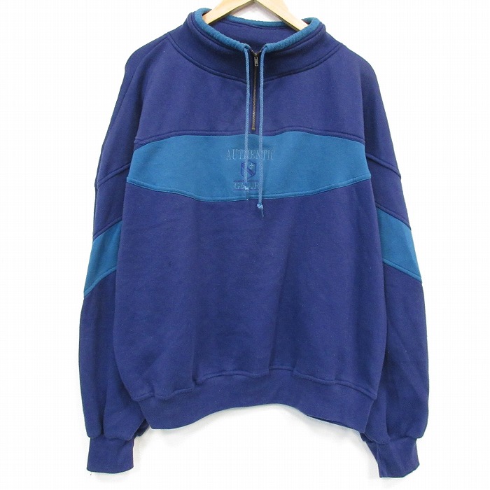 ハーフジップスウェット 90s ネイビー メンズXL相当 | 古着