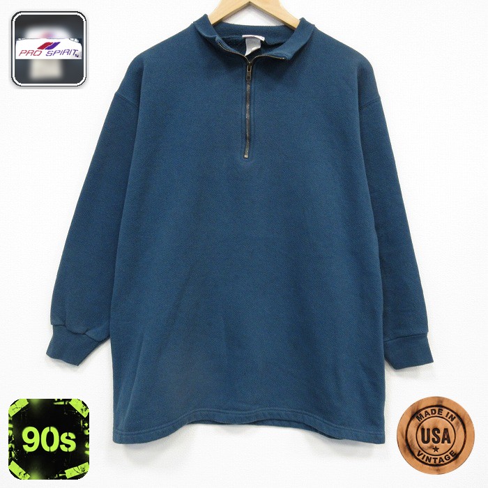 90s 長袖ハーフジップスウェット グリーン メンズM相当 | 古着