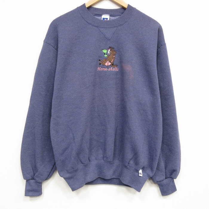 ラッセル 90s 長袖スウェット 馬 ネイビー メンズM相当 | 古着