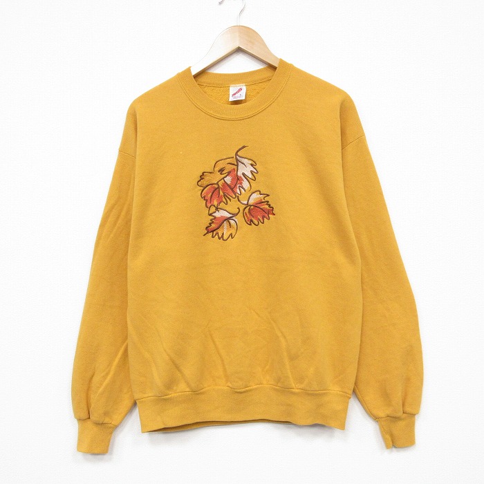 90s 長袖スウェット 葉刺繍 イエロー メンズL相当 | 古着