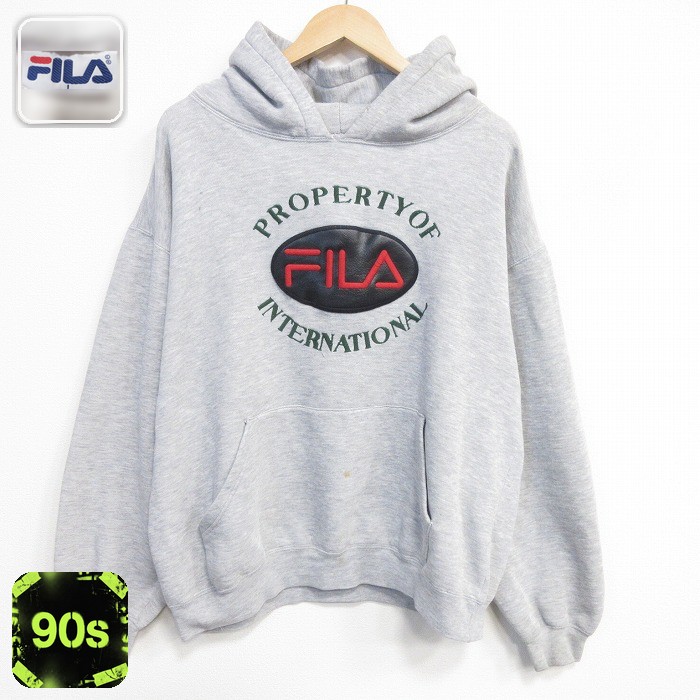 フィラ 90s 長袖パーカー ビッグロゴ グレー メンズXL相当 | 古着