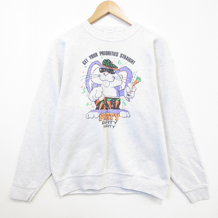 オニータ 90s 長袖スウェット ウサギ ホワイト メンズL相当 | 古着