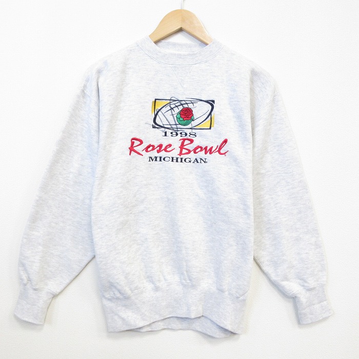 90s 長袖スウェット ローズボウル刺繍 グレー メンズM相当 | 古着