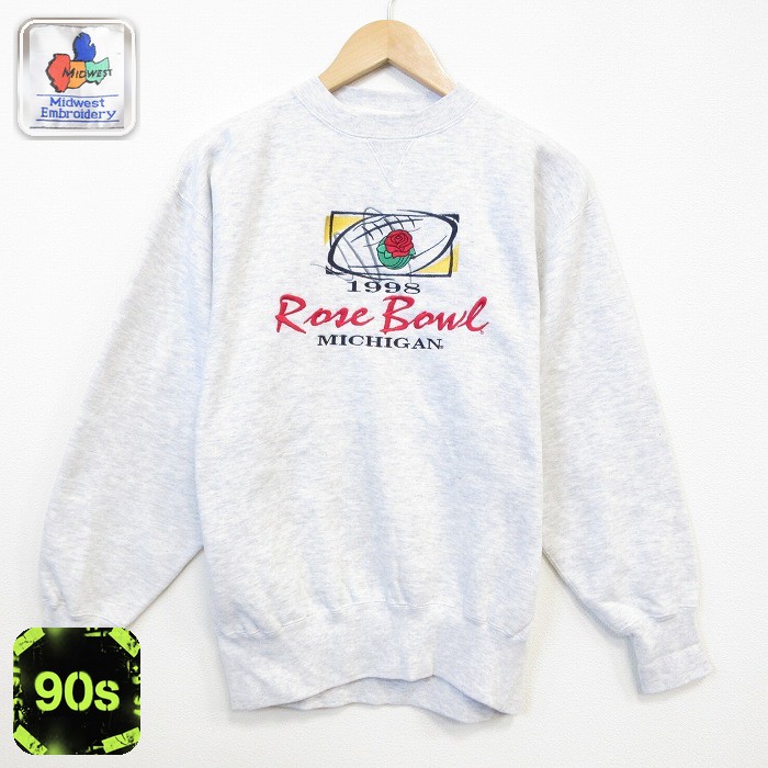 90s 長袖スウェット ローズボウル刺繍 グレー メンズM相当 | 古着