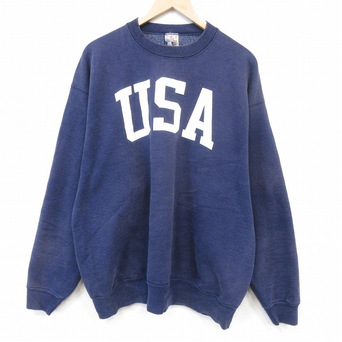 フルーツオブザルーム 90s 長袖スウェット USAロゴ ネイビー メンズXL相当 | 古着