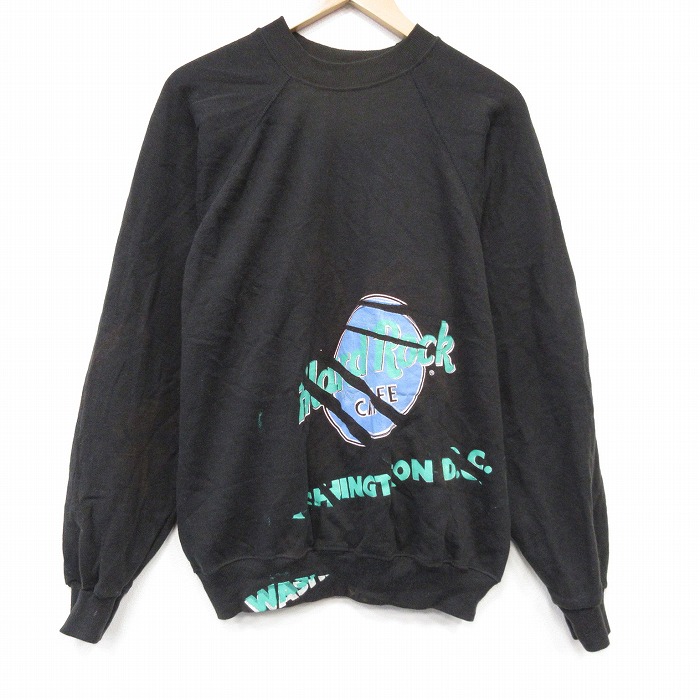 ヘインズ 80s 長袖スウェット ハードロックカフェプリント ブラック メンズXL相当 | 古着