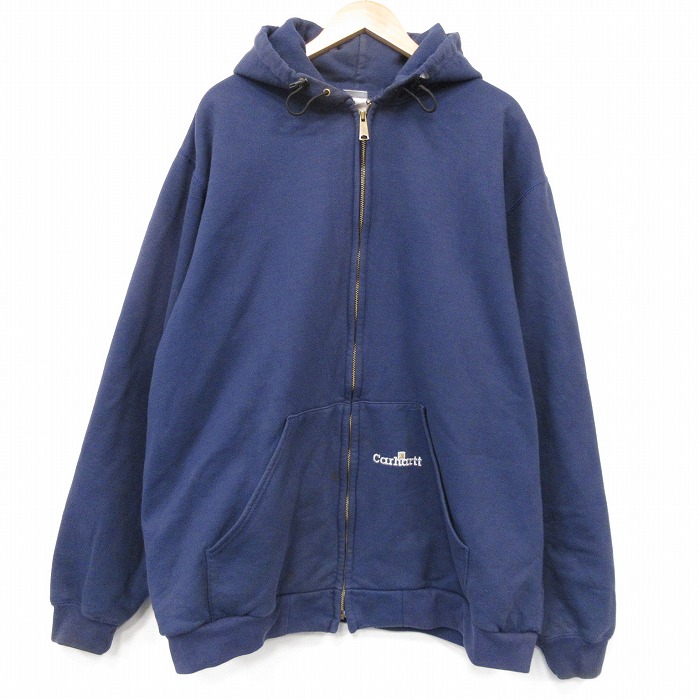 XL★古着 長袖 フルジップ スウェット パーカー メンズ 90年代 90s ワンポイントロゴ 大きいサイズ ネイビー 内側メッシュ【spe】 26jul04