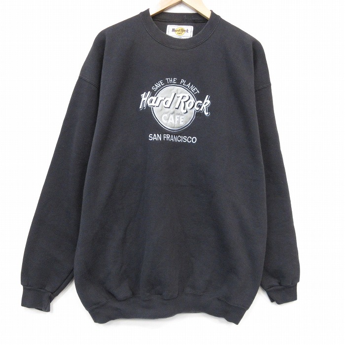 ハードロックカフェ 90s 長袖スウェット 刺繍 ブラック メンズXL相当 | 古着