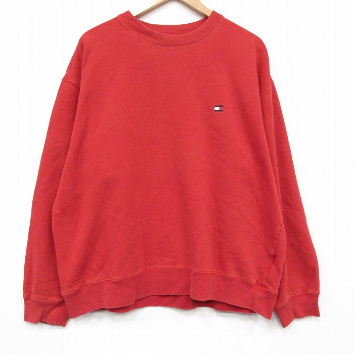 トミーヒルフィガー 90s 長袖スウェット ワンポイントロゴ レッド メンズXL相当 | 古着