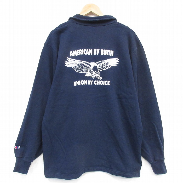 チャンピオン 00s 長袖ハーフジップスウェット 鳥 ネイビー メンズXL相当 | 古着