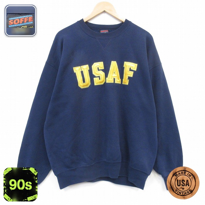 長袖 スウェット 90s ミリタリー USAF クルーネック USA製 ネイビー メンズXL相当 | 古着