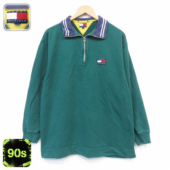 トミーヒルフィガー 90s 長袖スウェット ワンポイントロゴ グリーン メンズL相当 | 古着