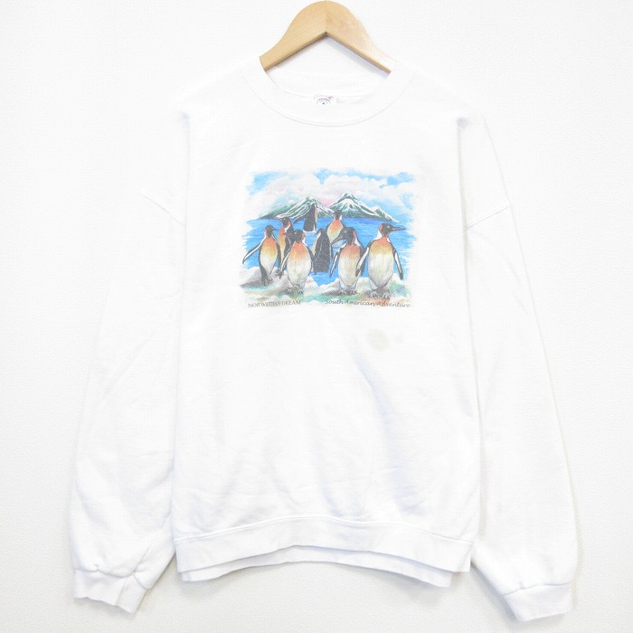 ペンギン 90s 長袖スウェット ホワイト メンズXL相当 | 古着