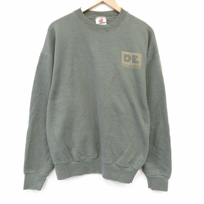 XL★古着 長袖 スウェット メンズ 00年代 00s DE 大きいサイズ クルーネック カーキ 26jul24