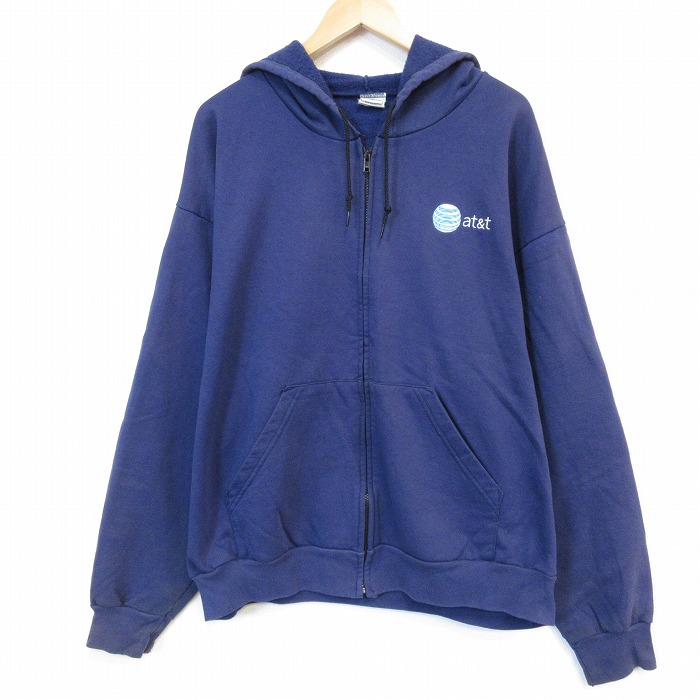 00s 長袖パーカー at&t ネイビー メンズXL相当 | 古着