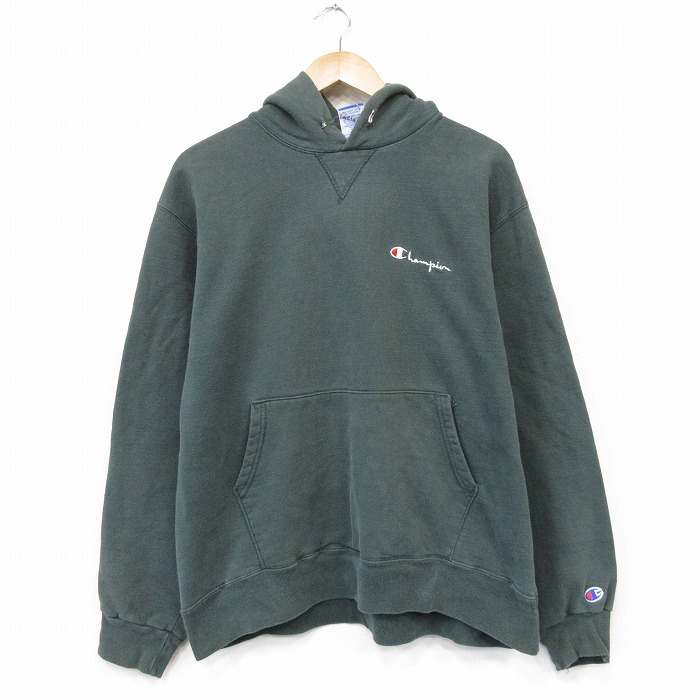 パーカー 90s 長袖スウェット ワンポイントロゴ グリーン メンズL相当 | 古着