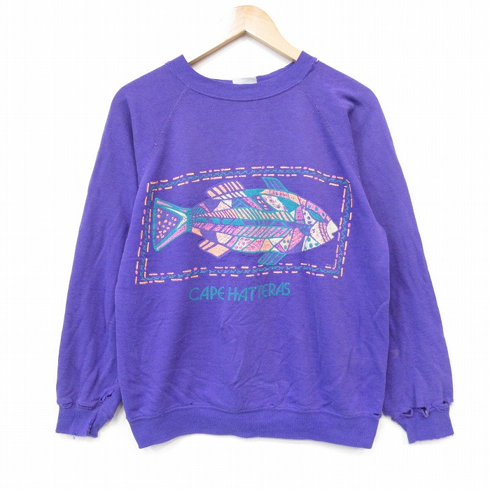 ヘインズ 90s 長袖スウェット 魚ラグラン パープル メンズM相当 | 古着