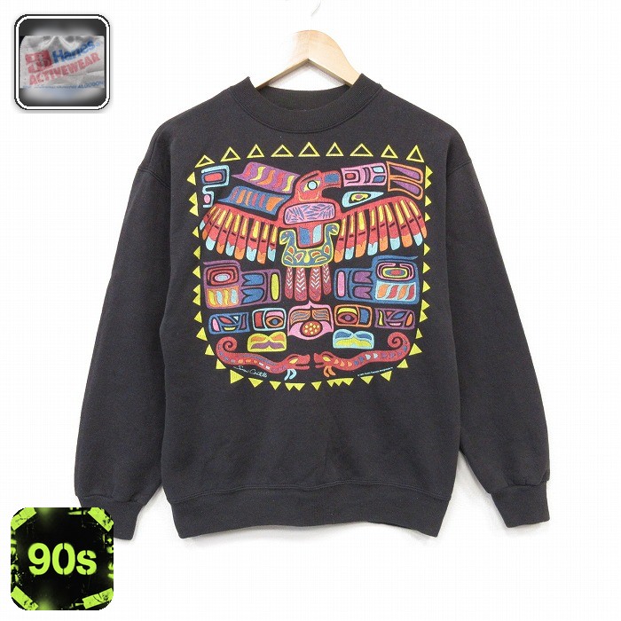 ヘインズ 90s 長袖スウェット 鳥 ブラック メンズS相当 | 古着